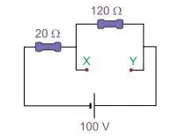 Um circuito construído com elementos ideais possibilita a conexão de um resistor entre os pontos X e Y