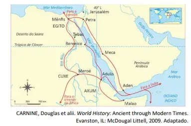 O mapa a seguir retrata o Nordeste da África e a Península Arábica, no século IV