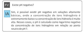 Um estudante (FV), intrigado com a escala de pH entre 0 e 14, perguntou a um sistema de inteligência artificial (IA) sobre a possibilidade de existirem valores negativos de pH, conforme descrito na figura: