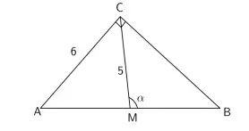  A figura seguinte mostra um triângulo retângulo ABC. O ponto M é o ponto médio do lado AB, que é a hipotenusa 