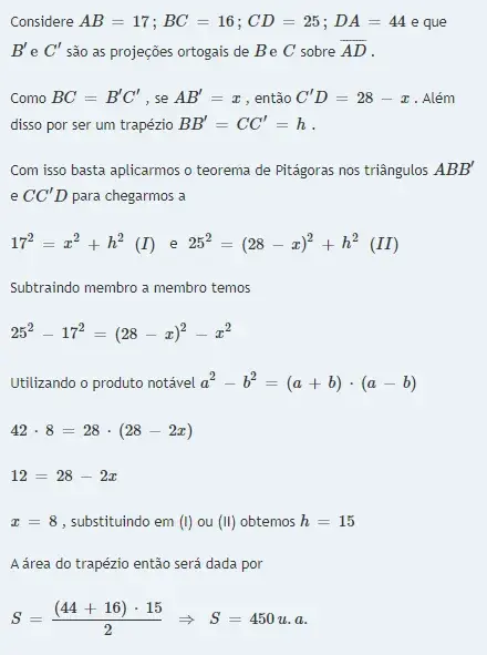 Questão envolvendo trapézio e equação de 2°grau / geometria. 